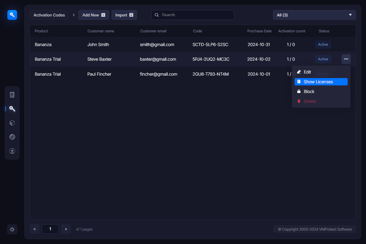 顯示啟用碼許可證